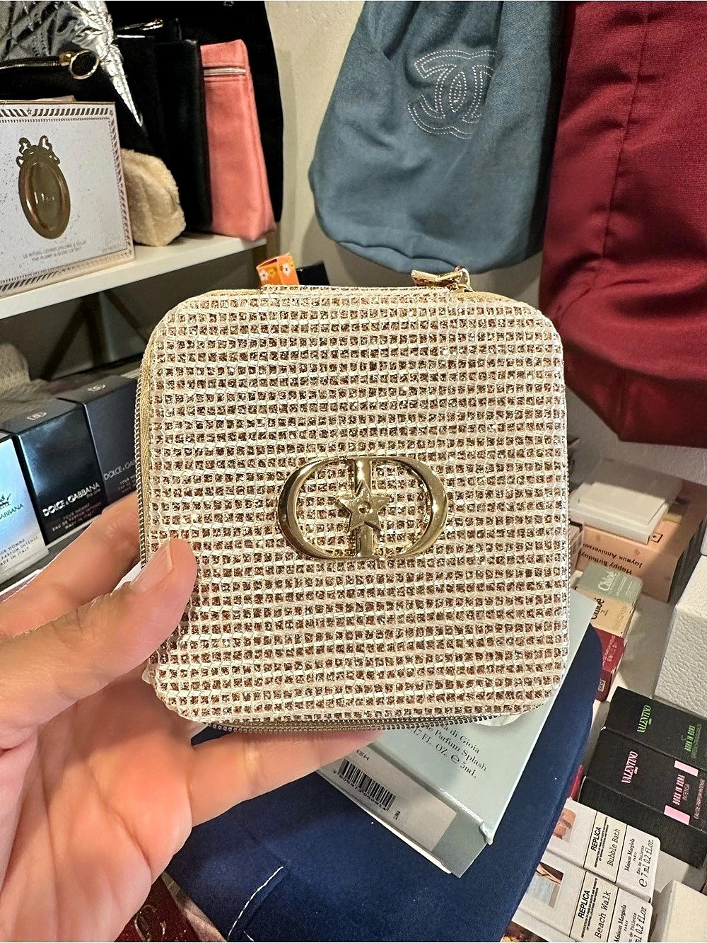 Dior Beauty Holiday Star Travel Jewelry Box Case Cream & Gold